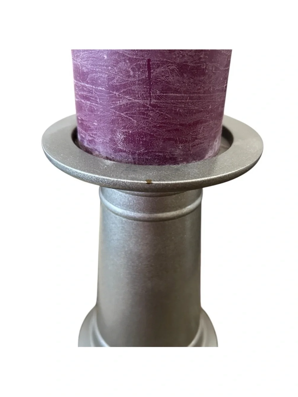 Pottery Barn Plum Pillar Candle with Silver Holder